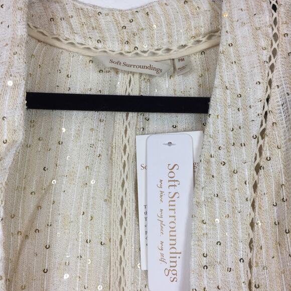 NWT Soft Surroundings Cream Sequin Glamour Kimono Cardigan Medium Bohemian - Picture 5 of 12